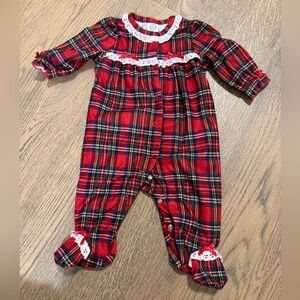Little Me Red and Green Plaid Footie - size 3m